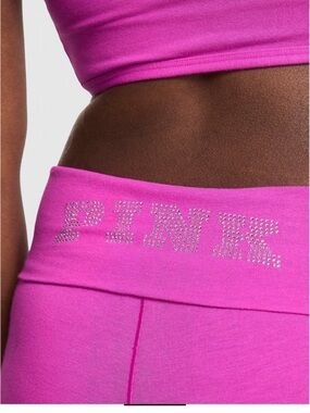PINK Victoria's Secret Hot Fuchsia Rhinestone Logo Waistband Leggings Flare